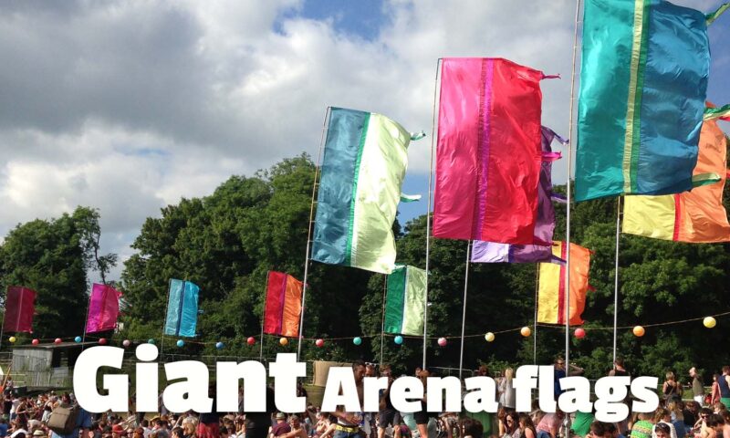 giant arena flags at a uk music festival