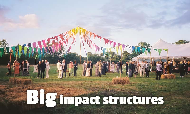 oversize bunting on a maypole at a private event