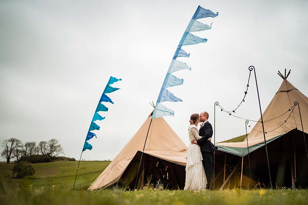 blue silk and ribbons flags for hire for weddings