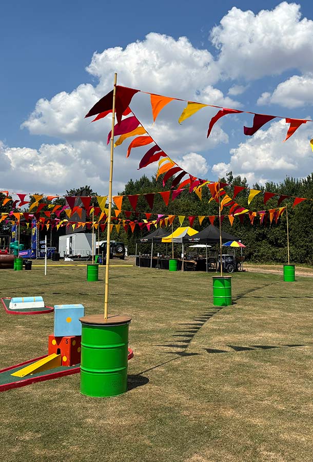 beautiful festival decor with Drum and Base stands used for bunting display